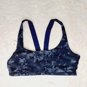 NEW Spanx Athletica Low Support Blue Floral Pattern Sport Bra P2073